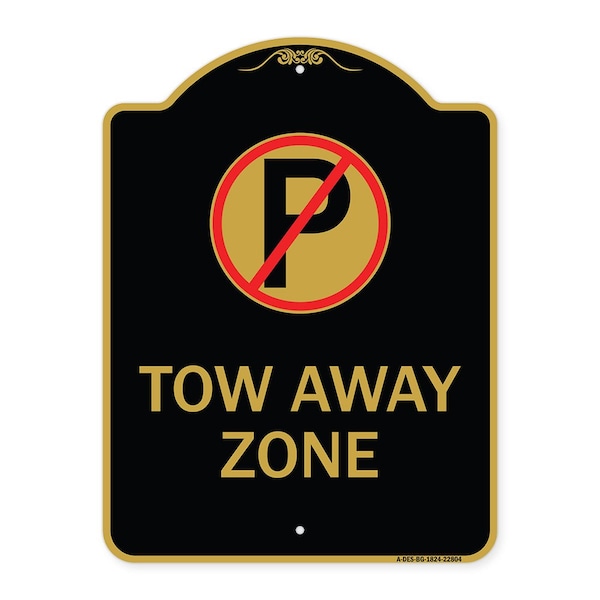 Signmission Tow Away Zone No Parking Symbol, Black & Gold Aluminum Architectural Sign, 18" x 24", BG-1824-22804 A-DES-BG-1824-22804 - main